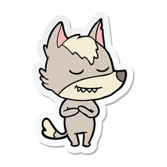 sticker of a friendly cartoon wolf