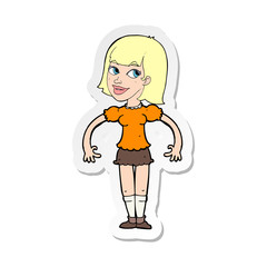 sticker of a cartoon woman shrugging shoulders