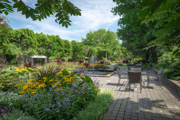 Daniel A. Seguin visitor center front garden with various annuals, Quebec