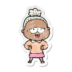 Obraz premium distressed sticker of a cartoon happy old lady