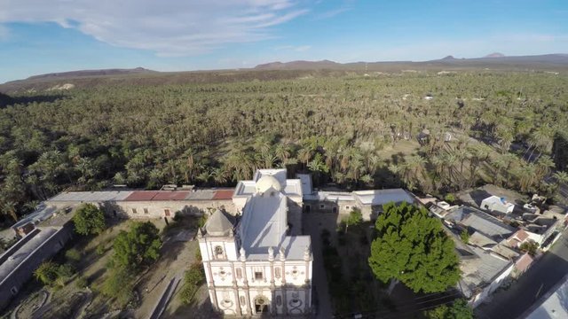 Aerial shot of the Jesuit Mission San Ignacio, Muleg&eacute; Municipality,Baja California Sur
