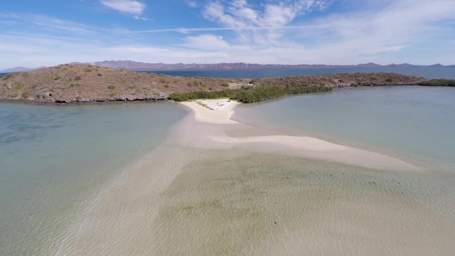 Aerial drone shot of El Requeson beach, Concepcion Bay, Baja California Sur