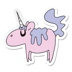 sticker of a quirky hand drawn cartoon unicorn
