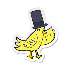 sticker of a cartoon bird in top hat