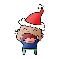 gradient cartoon of a shouting bald man wearing santa hat