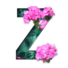 tropical flora flower font alphabet z design with paper cut style on white background