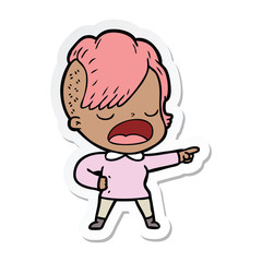 sticker of a cartoon cool hipster girl talking