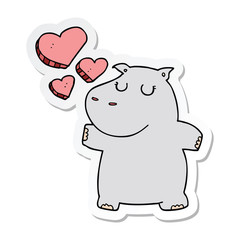 sticker of a cartoon hippo in love