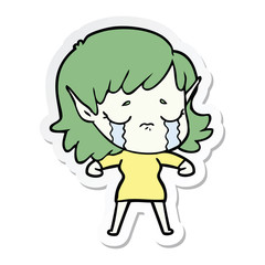 sticker of a cartoon crying elf girl