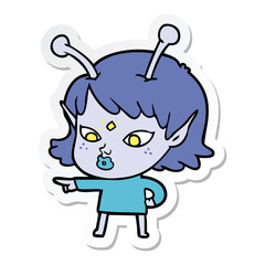 sticker of a pretty cartoon alien girl