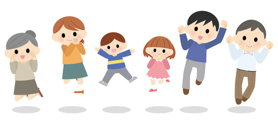 三世代家族　ジャンプ　イラスト