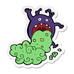 sticker of a cartoon gross monster being sick