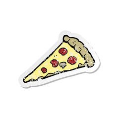 retro distressed sticker of a cartoon pizza