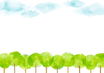 Deurstickers Babykamer Met bomen omzoomde weg en hemel achtergrond aquarel illustratie