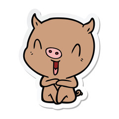 sticker of a happy cartoon sitting pig