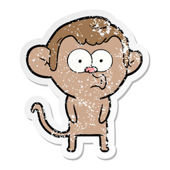 distressed sticker of a cartoon hooting monkey