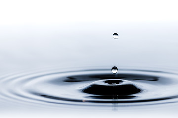 Water droplet splash background texture isolated on white. Fresh clean pure water ripples and splashes.