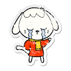 distressed sticker of a cute puppy crying cartoon