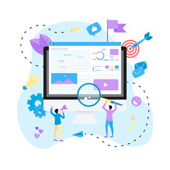 Concept for Digital marketing agency, digital media campaign flat vector illustration