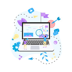 Concept for Digital marketing agency, digital media campaign flat vector illustration