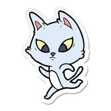 sticker of a confused cartoon cat
