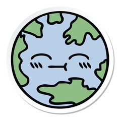 sticker of a cute cartoon planet earth