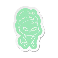 cute cartoon  sticker of a cat wearing santa hat