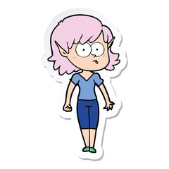 sticker of a cartoon elf girl staring
