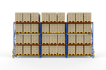 Warehouse rack with cardboard boxes