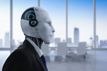 Robotic businessman in office