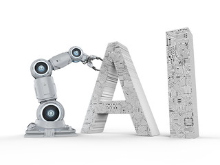 robot with ai text