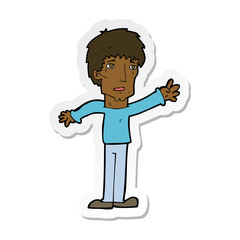 sticker of a cartoon worried man reaching out