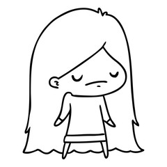 line drawing of a cute kawaii girl