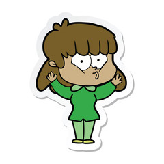 sticker of a cartoon whistling girl