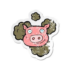 retro distressed sticker of a dirty pig cartoon
