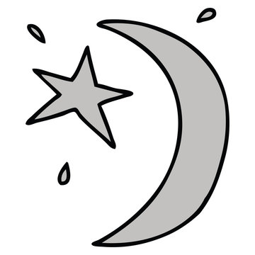 cartoon doodle of the moon and a star