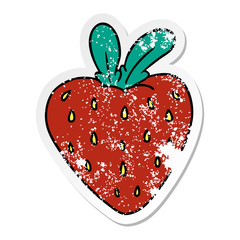 distressed sticker cartoon doodle of a fresh strawberry