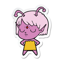 sticker of a cartoon alien girl