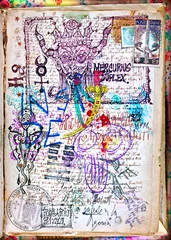 Zelfklevend Fotobehang Alchemie en tarot. Manuscripten, schetsen, graffiti en alchemistische, astrologische, esoterische, etnische tekeningen, met symbolen, tarots en chemische en magische formules © Rosario Rizzo