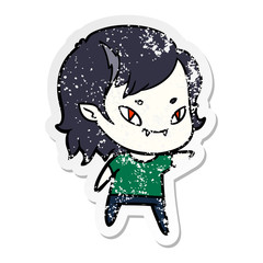 distressed sticker of a cartoon friendly vampire girl