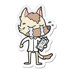 sticker of a cartoon crying wolf wearing work clothes