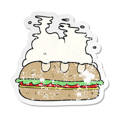 retro distressed sticker of a cartoon huge sandwich