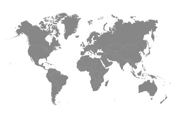 Naklejka premium Mapa świata Mono kolor Wysoka szczegółowość oddzielone wszystkie kraje Ilustracja wektorowa na białym tle