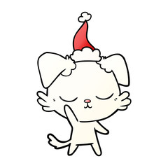 cute gradient cartoon of a dog wearing santa hat