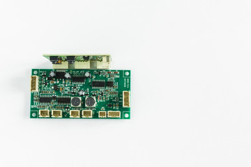 green transistor board on white background