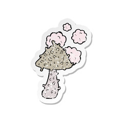 retro distressed sticker of a cartoon weird mushroom