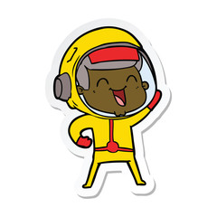 sticker of a happy cartoon astronaut