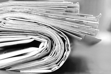 Big Stack of Newspapers, Close Up    