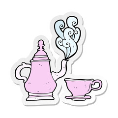 sticker of a cartoon coffee pot and cup