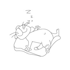 Lazy cat sleep. Coloring book vector illustration